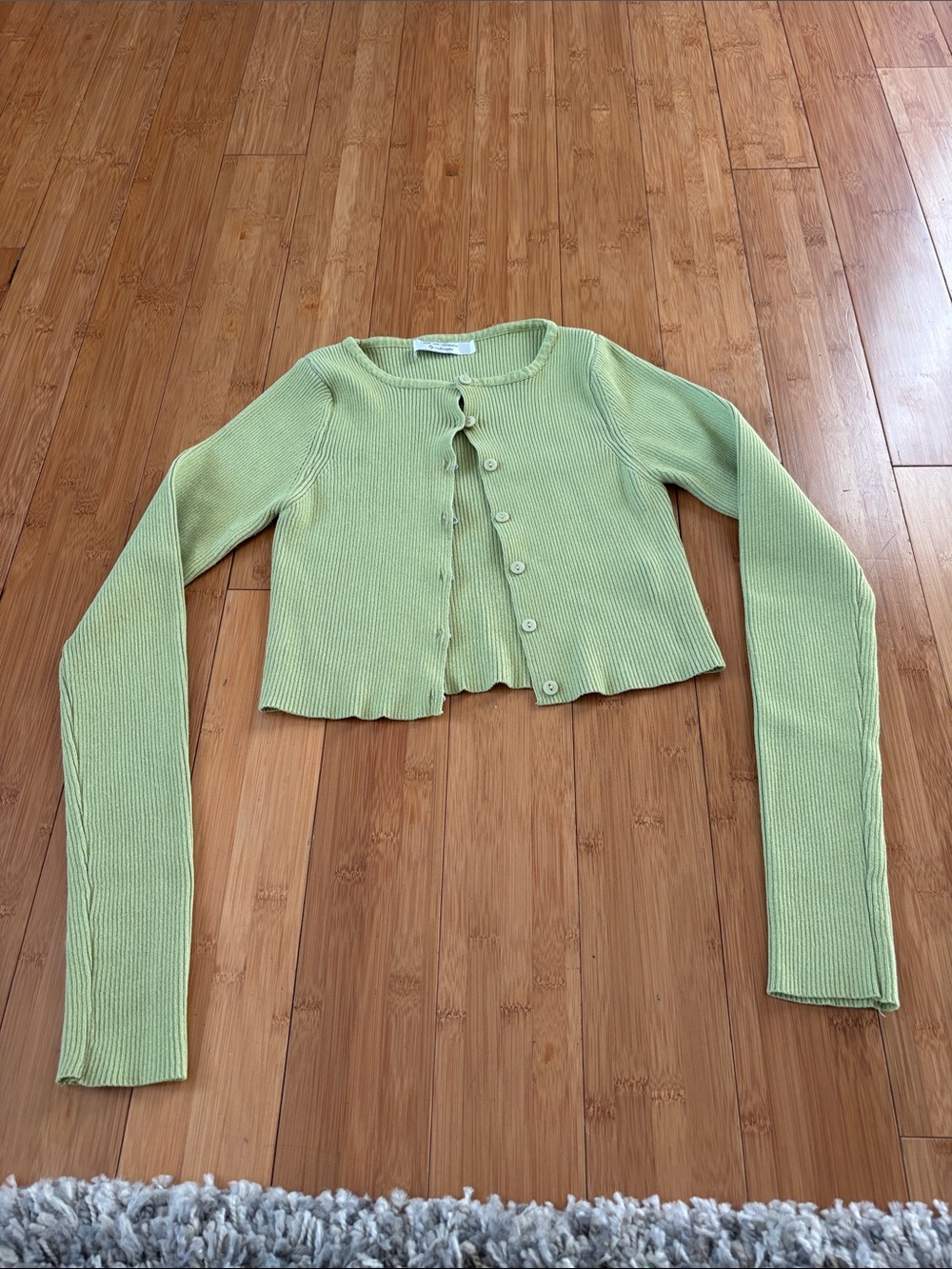 Cropped Mint Green Ribbed Button-Front Cardigan